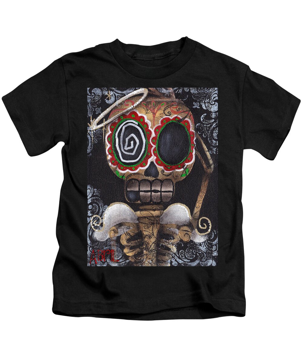 Day Of The Dead Kids T-Shirt featuring the painting Guardian Angel by Abril Andrade