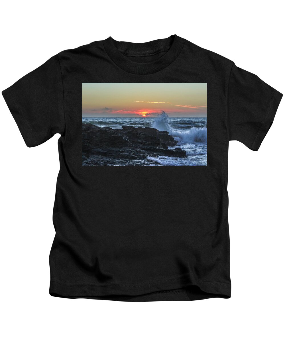 Landscape Kids T-Shirt featuring the photograph Gwithian beach sunset by Claire Whatley