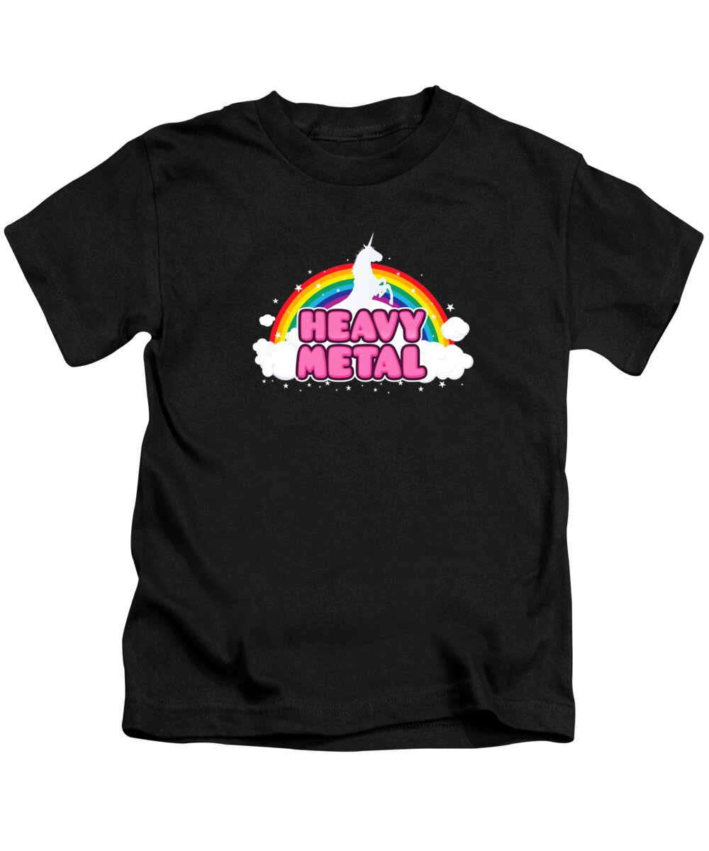 Music Kids T-Shirt featuring the digital art HEAVY METAL Funny Unicorn Rainbow Mosh Parody Design by Philipp Rietz