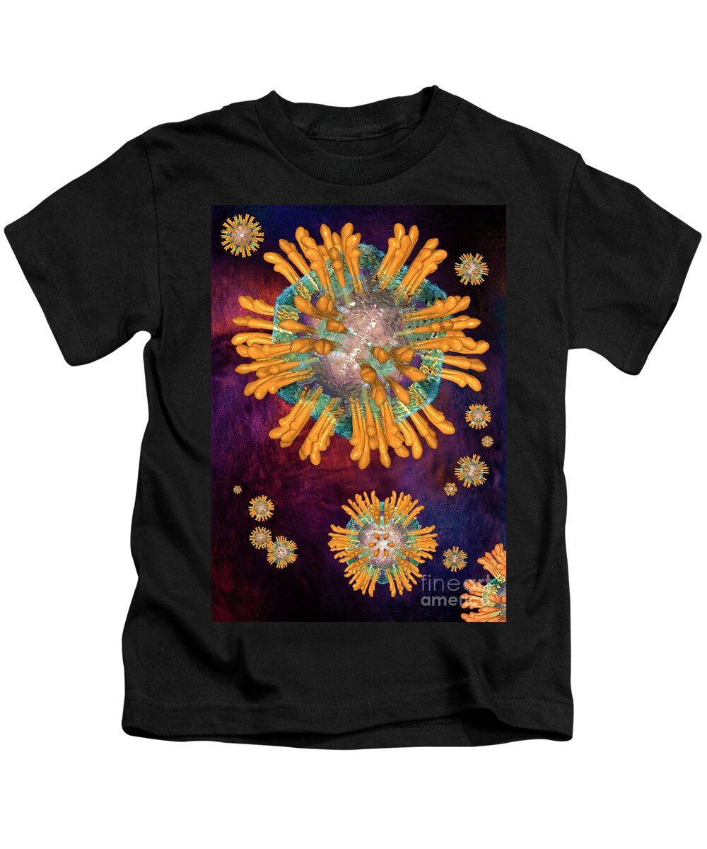 Biological Kids T-Shirt featuring the digital art Hepatitis C Virus particles or virions. by Russell Kightley