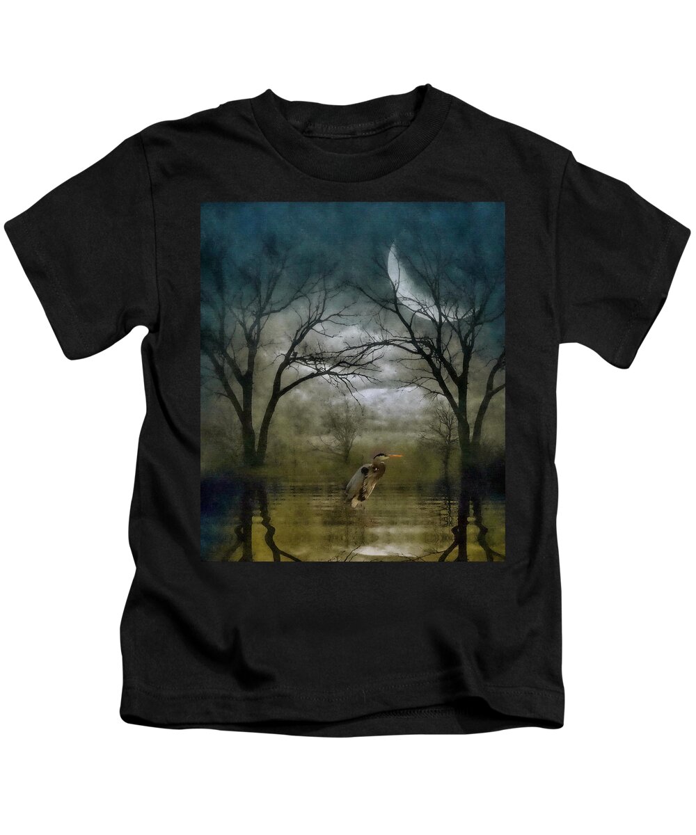 Heron Kids T-Shirt featuring the photograph Heron by Moon Glow by Andrea Kollo