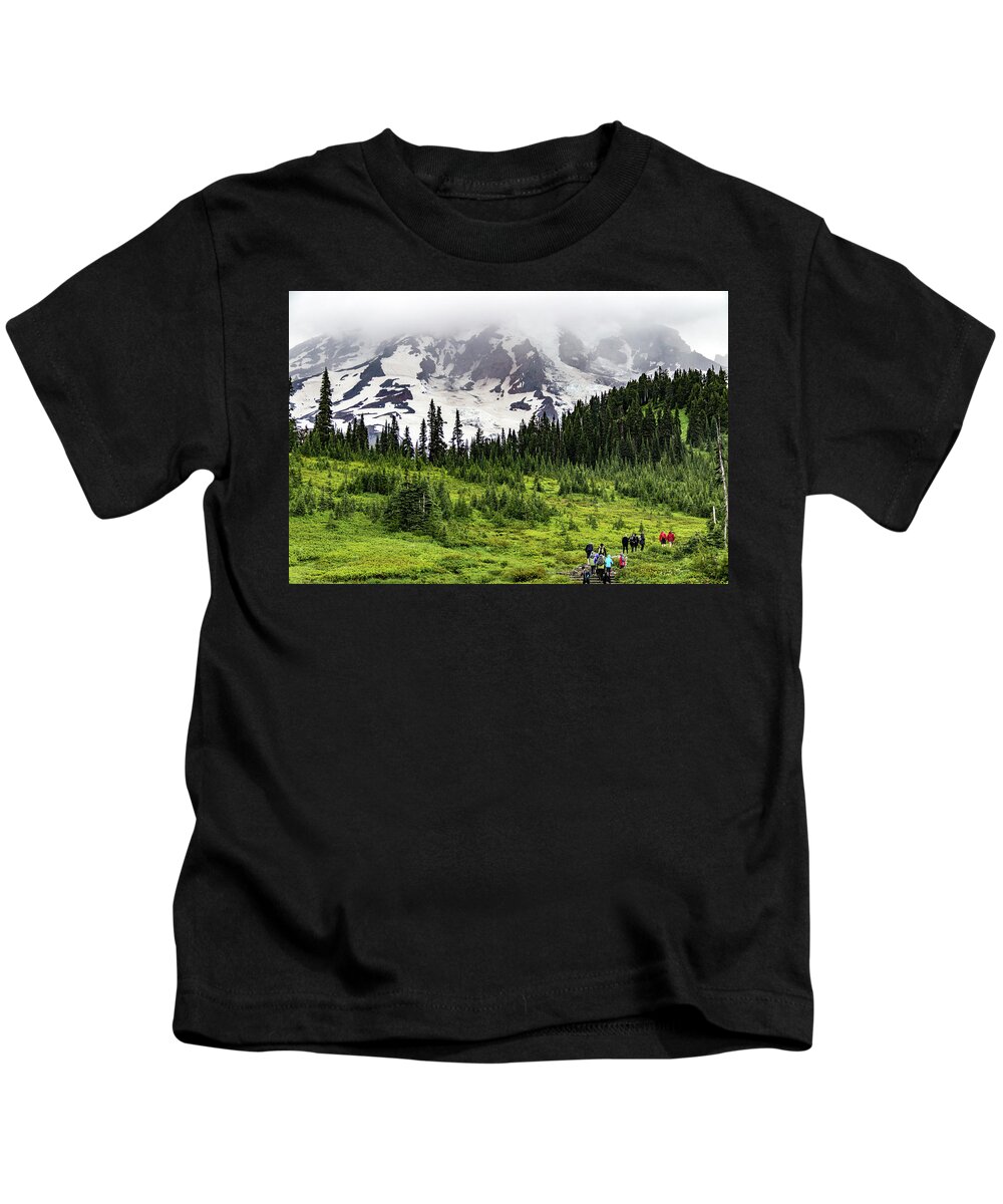 Cascade Kids T-Shirt featuring the photograph Hiking on Mount Rainier by Roslyn Wilkins