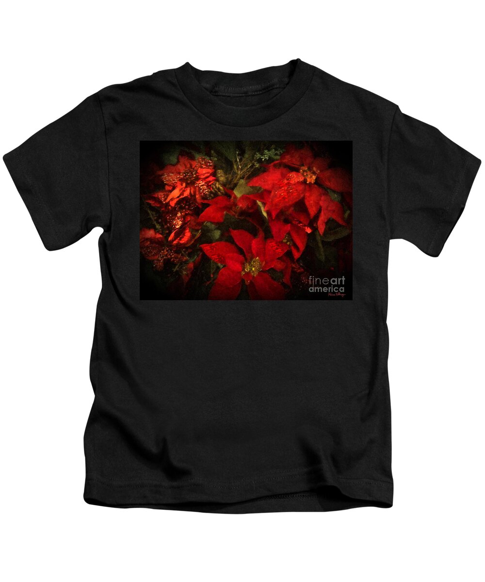 Poinsettia Kids T-Shirt featuring the digital art Holiday Painted Poinsettias by Alicia Hollinger