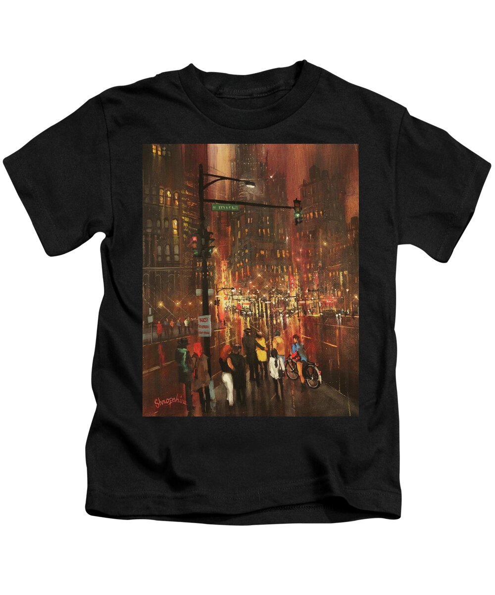 ; Christmas Shopping Kids T-Shirt featuring the painting Holiday Shoppers by Tom Shropshire