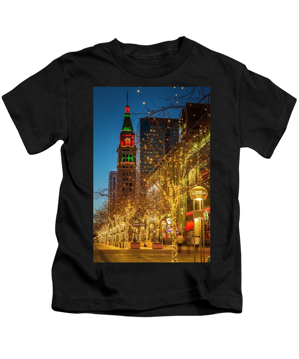 16th Street Mall Kids T-Shirt featuring the photograph Holidays in Denver Colorado by Teri Virbickis