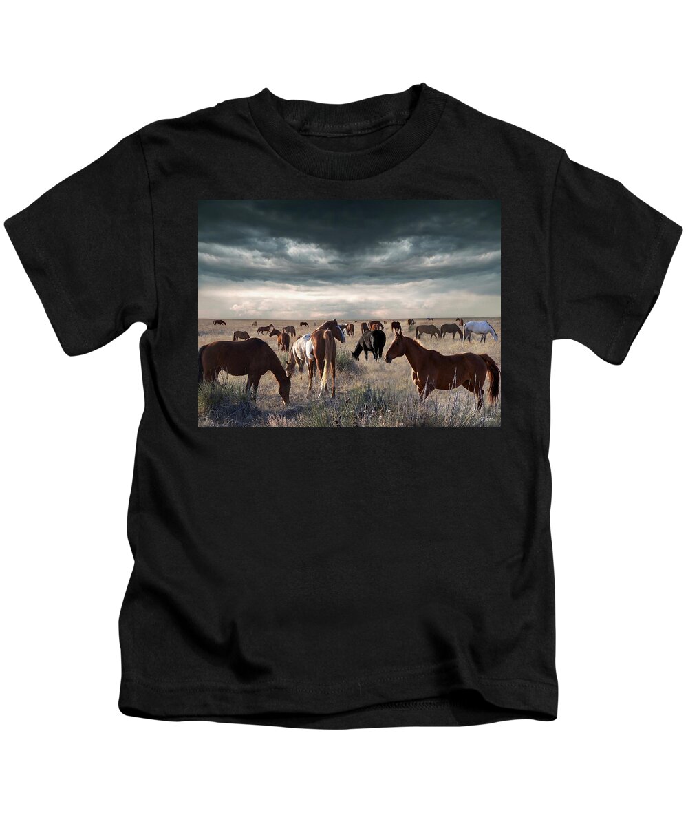 Horses Kids T-Shirt featuring the digital art Horses Forever by Bill Stephens