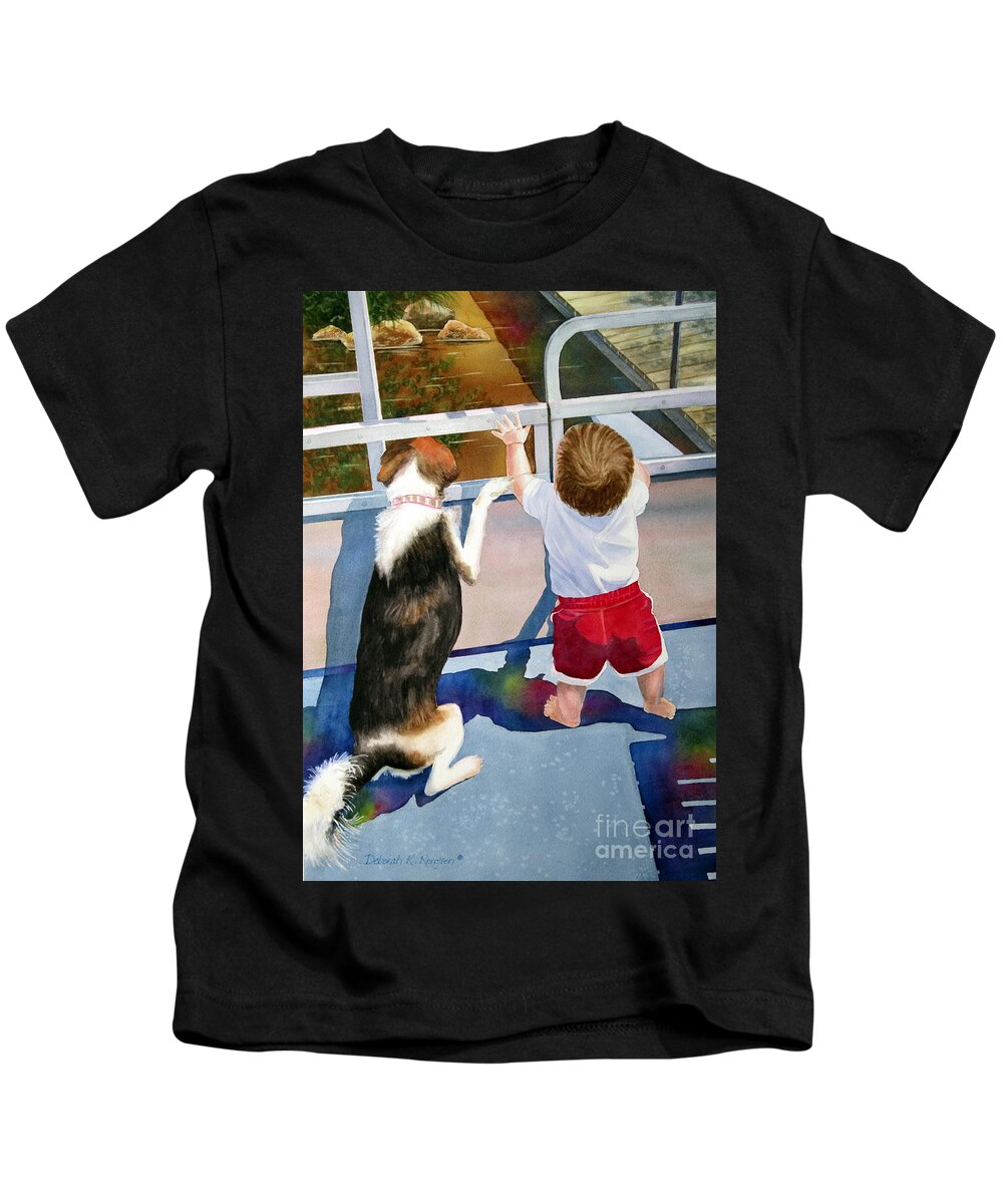 Boy Kids T-Shirt featuring the painting Hunter and Kenobi by Deborah Ronglien