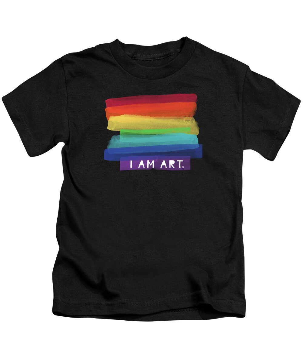 Rainbow Kids T-Shirt featuring the painting I AM ART Rainbow Stripe- Art by Linda Woods by Linda Woods