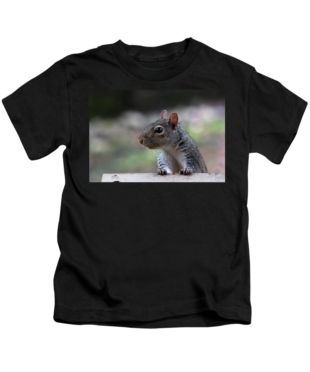 Squirrel Kids T-Shirt featuring the photograph I Am Back for More Nuts by Trina Ansel