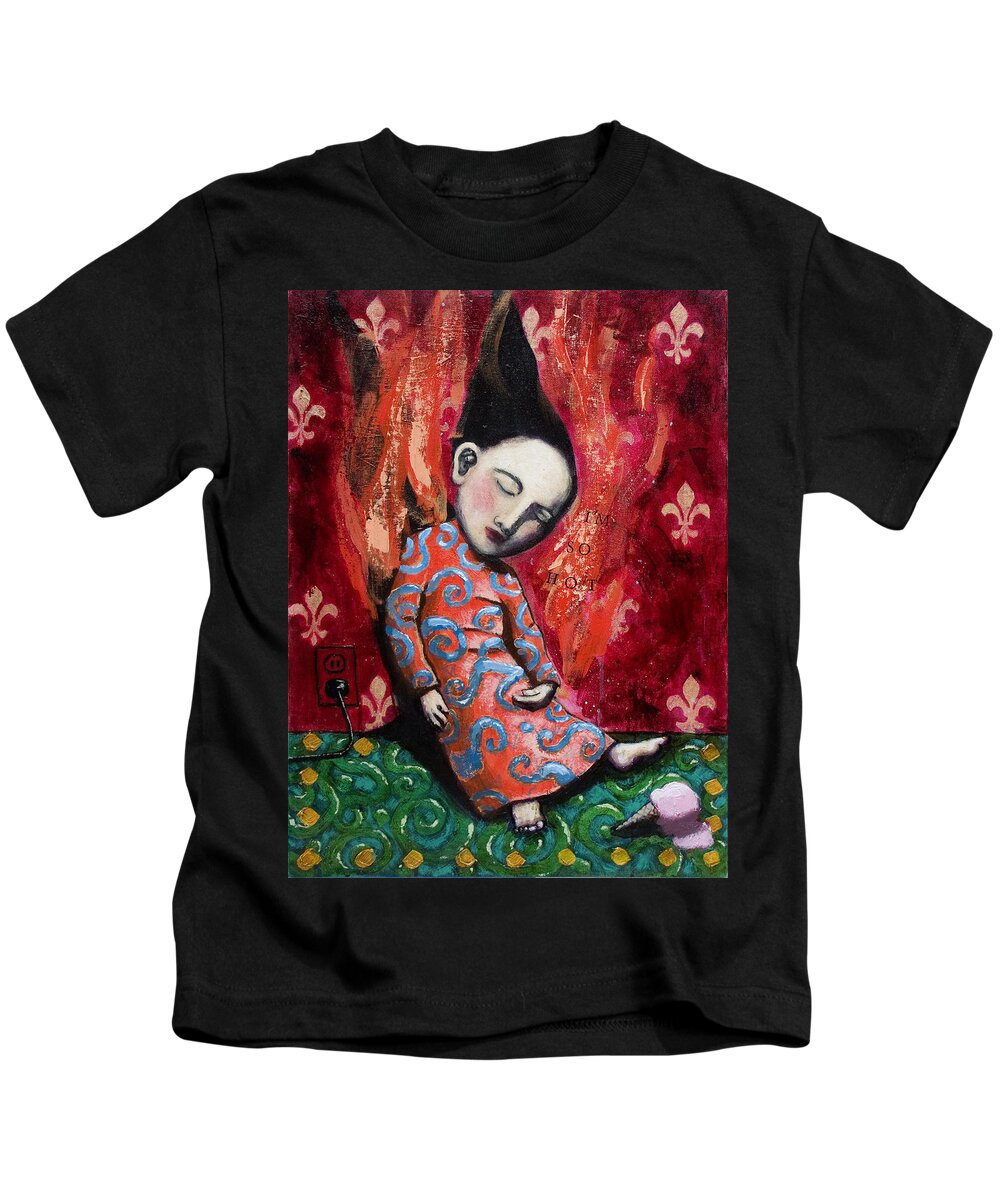 Funny Kids T-Shirt featuring the painting I'm So Hot by Pauline Lim