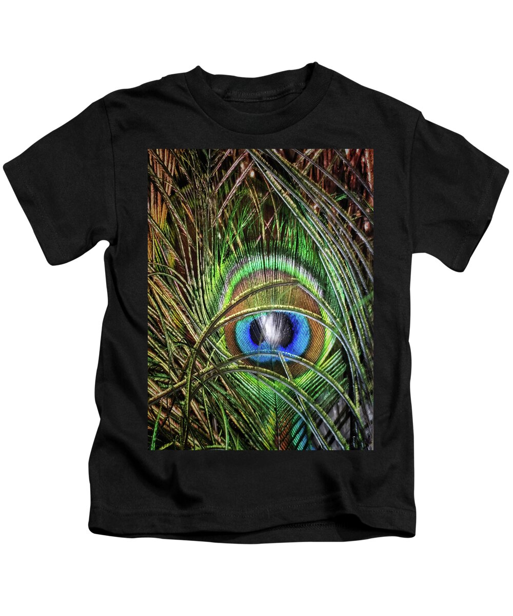Peacock Kids T-Shirt featuring the photograph I'm Watching You by Doris Aguirre