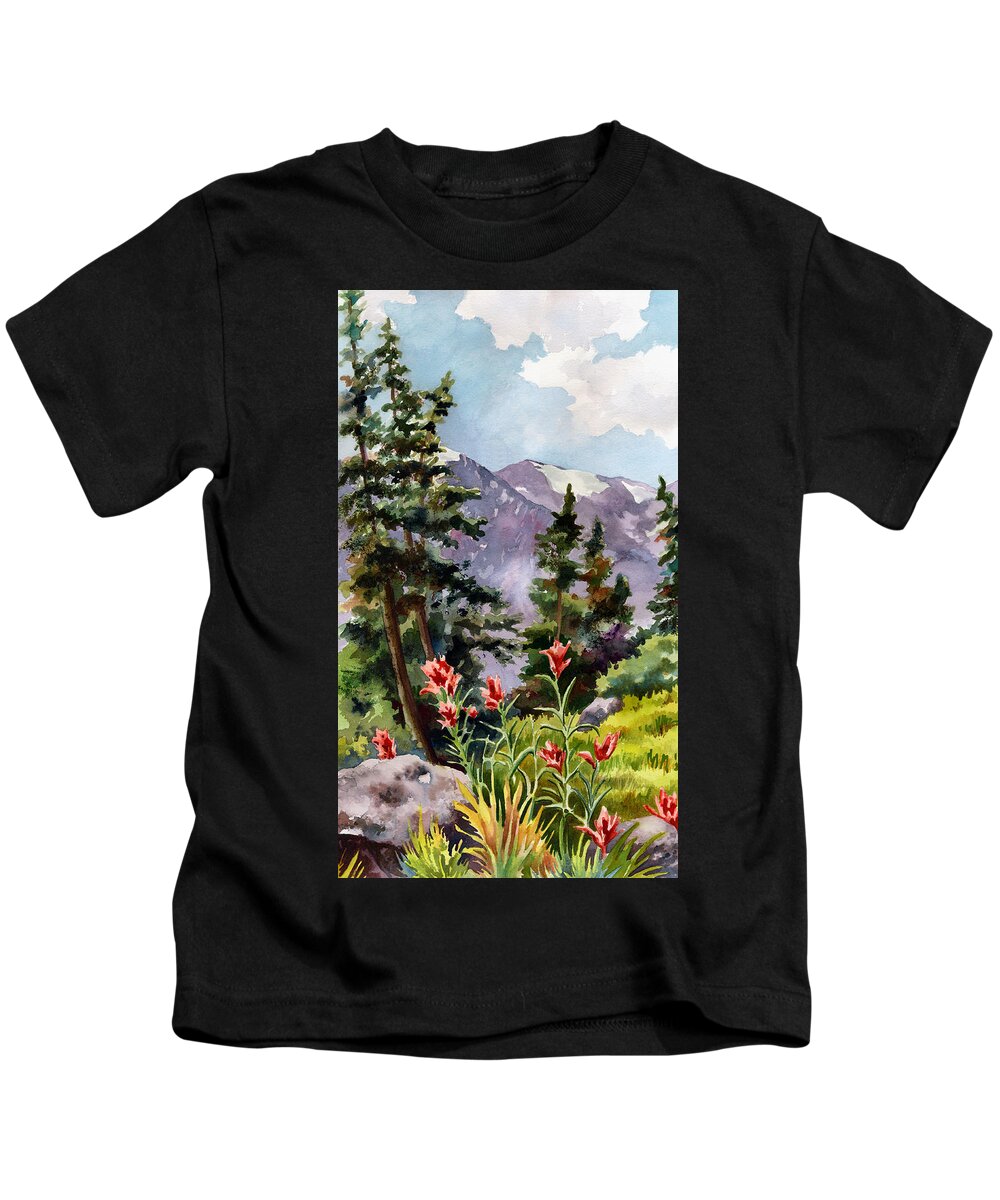 Colorado Art Kids T-Shirt featuring the painting Indian Paintbrush by Anne Gifford
