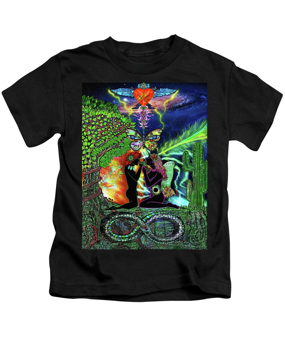 Visionary Art Kids T-Shirt featuring the mixed media Interdimensional Amor by Myztico Campo