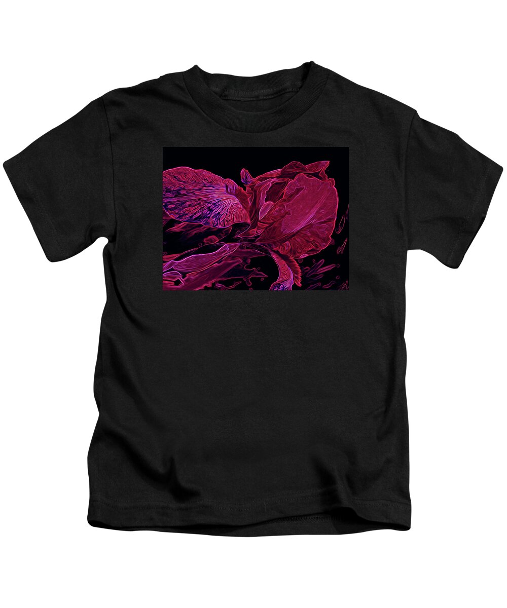 Iris Kids T-Shirt featuring the photograph Iris Deep Red Glow by Lynda Lehmann