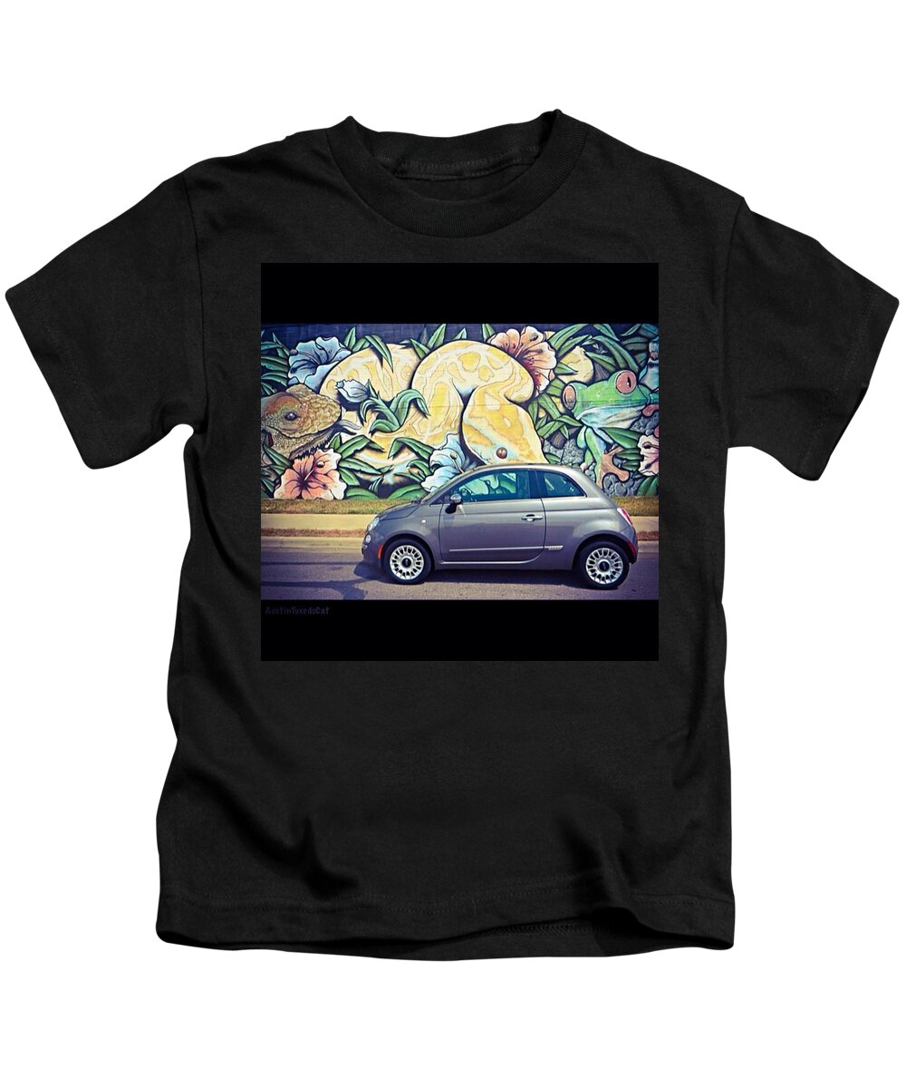 Amazingcars247 Kids T-Shirt featuring the photograph Is It Safe To Drive Mr. #fiat Into The by Austin Tuxedo Cat