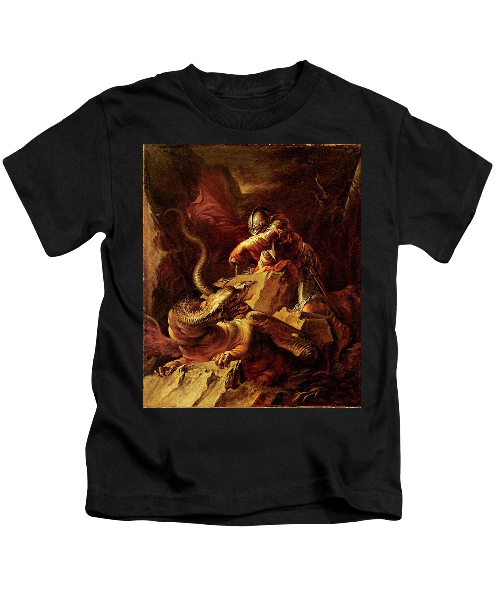 Jason Charming The Dragon Kids T-Shirt featuring the painting Jason Charming the Dragon by Salvator Rosa