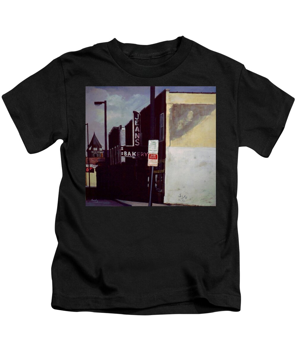 Landscape Kids T-Shirt featuring the painting Jean's Bakery by William Brody