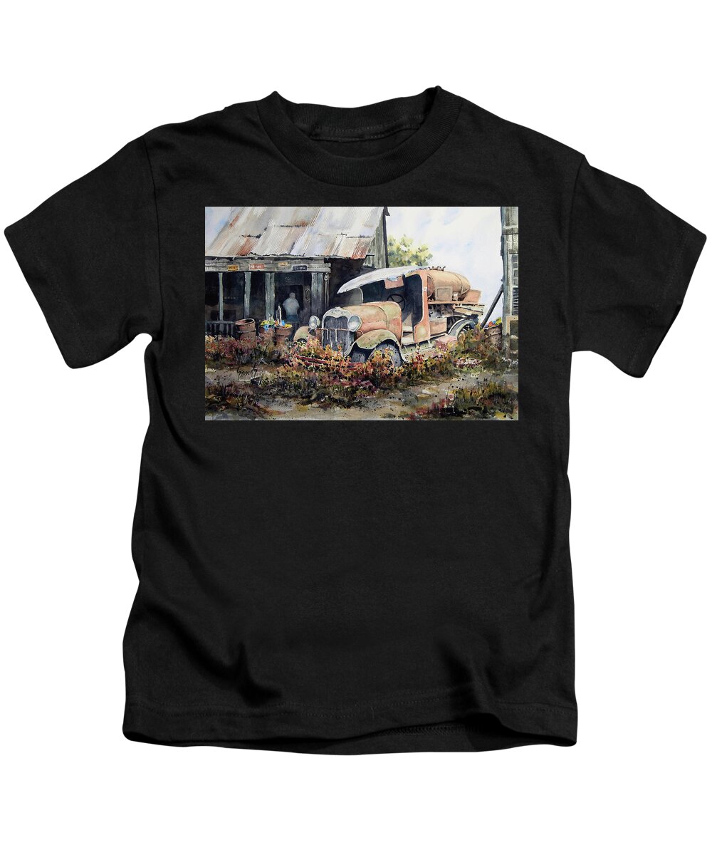 Truck Kids T-Shirt featuring the painting Jeromes Tank Truck by Sam Sidders