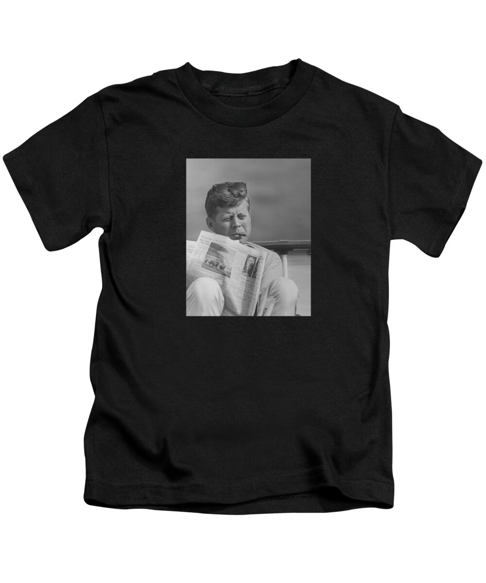 Jfk Kids T-Shirt featuring the photograph JFK Relaxing Outside by War Is Hell Store