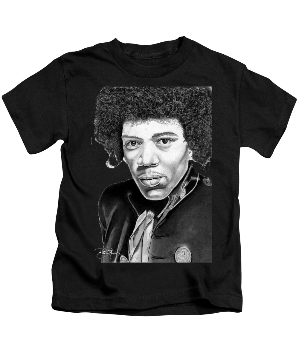 Jimi Kids T-Shirt featuring the drawing Jimi Hendrix by Bill Richards