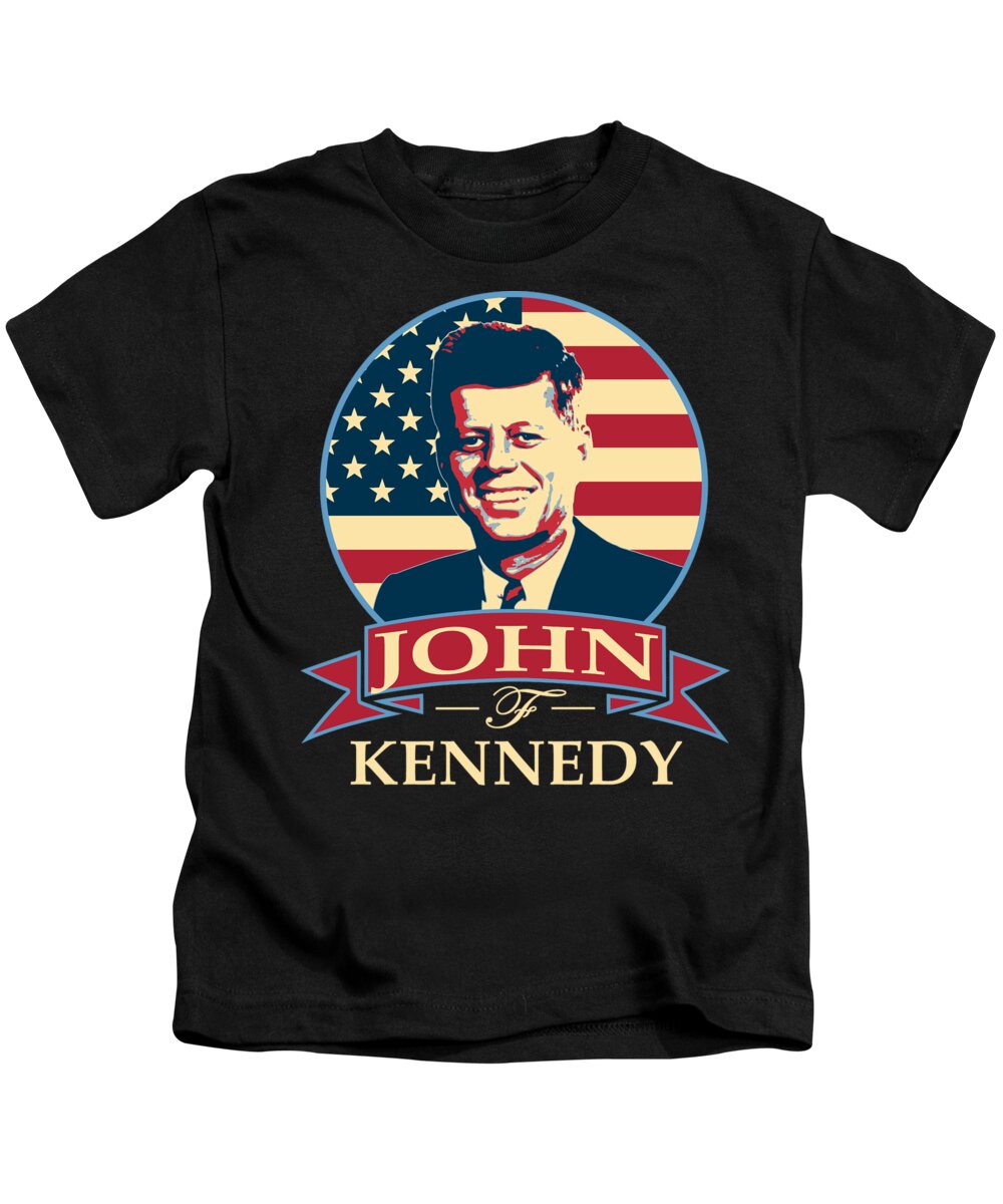 Jfk Kids T-Shirt featuring the digital art John F Kennedy American Banner Pop Art by Megan Miller
