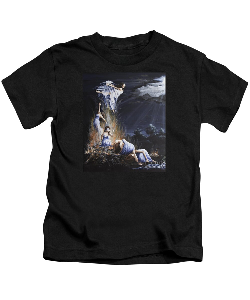 Spiritual. Conceptual Kids T-Shirt featuring the painting Journey into Self female by Mary Palmer