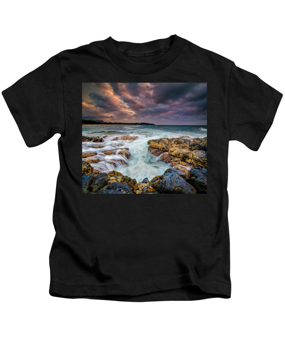 Hawaii Kids T-Shirt featuring the photograph Kauai Ocean Rush by Michael Ash