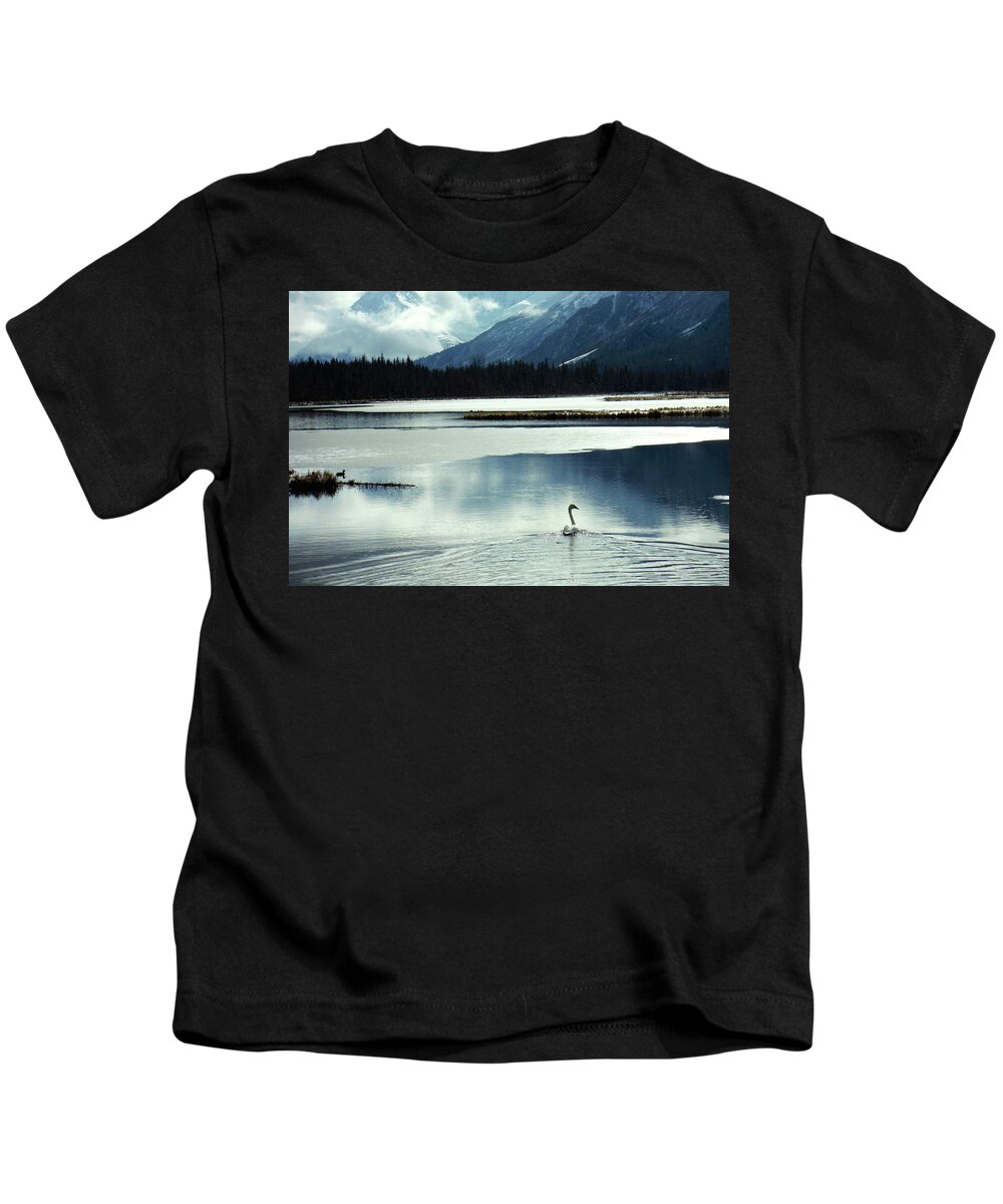  Kids T-Shirt featuring the photograph Kenai Peninsula Winter Swan 2015 by Leizel Grant