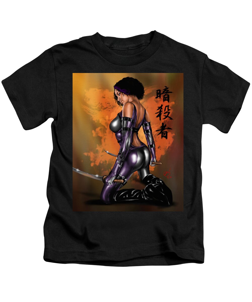 Pete Kids T-Shirt featuring the painting Kitsune by Pete Tapang