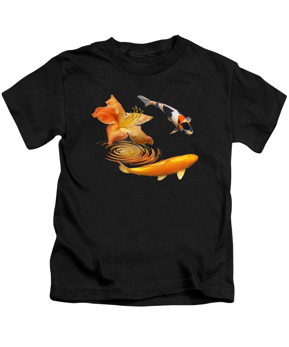 Koi Fish Kids T-Shirt featuring the photograph Koi With Azalea Ripples by Gill Billington