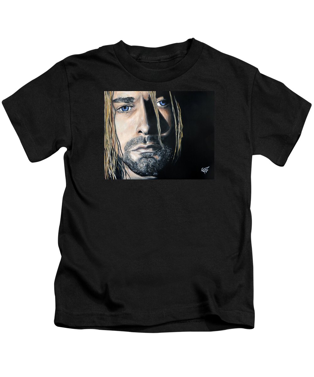 Kurt Cobain Kids T-Shirt featuring the painting Kurt Cobain by Tom Carlton