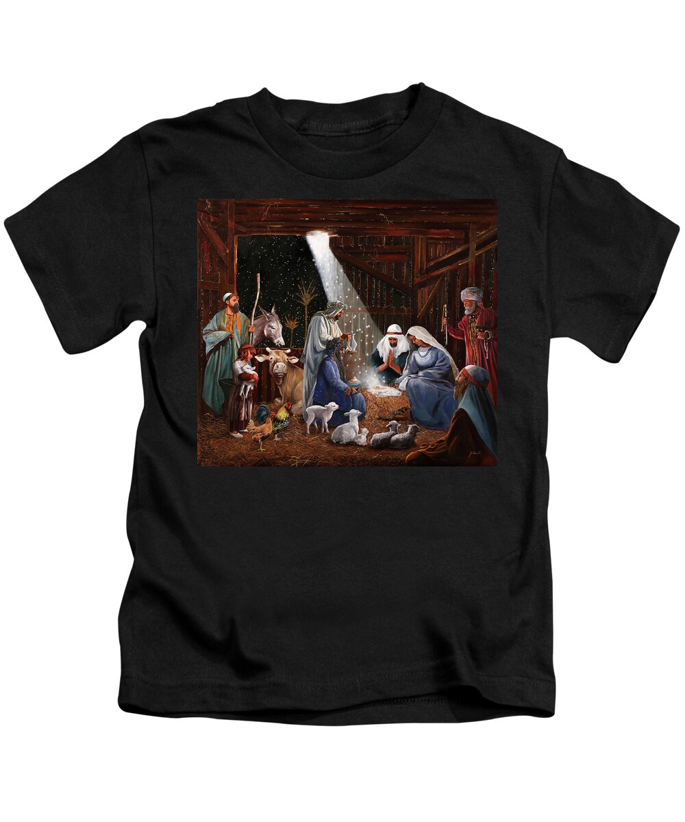 Nativity Kids T-Shirt featuring the painting La Nativita' by Guido Borelli