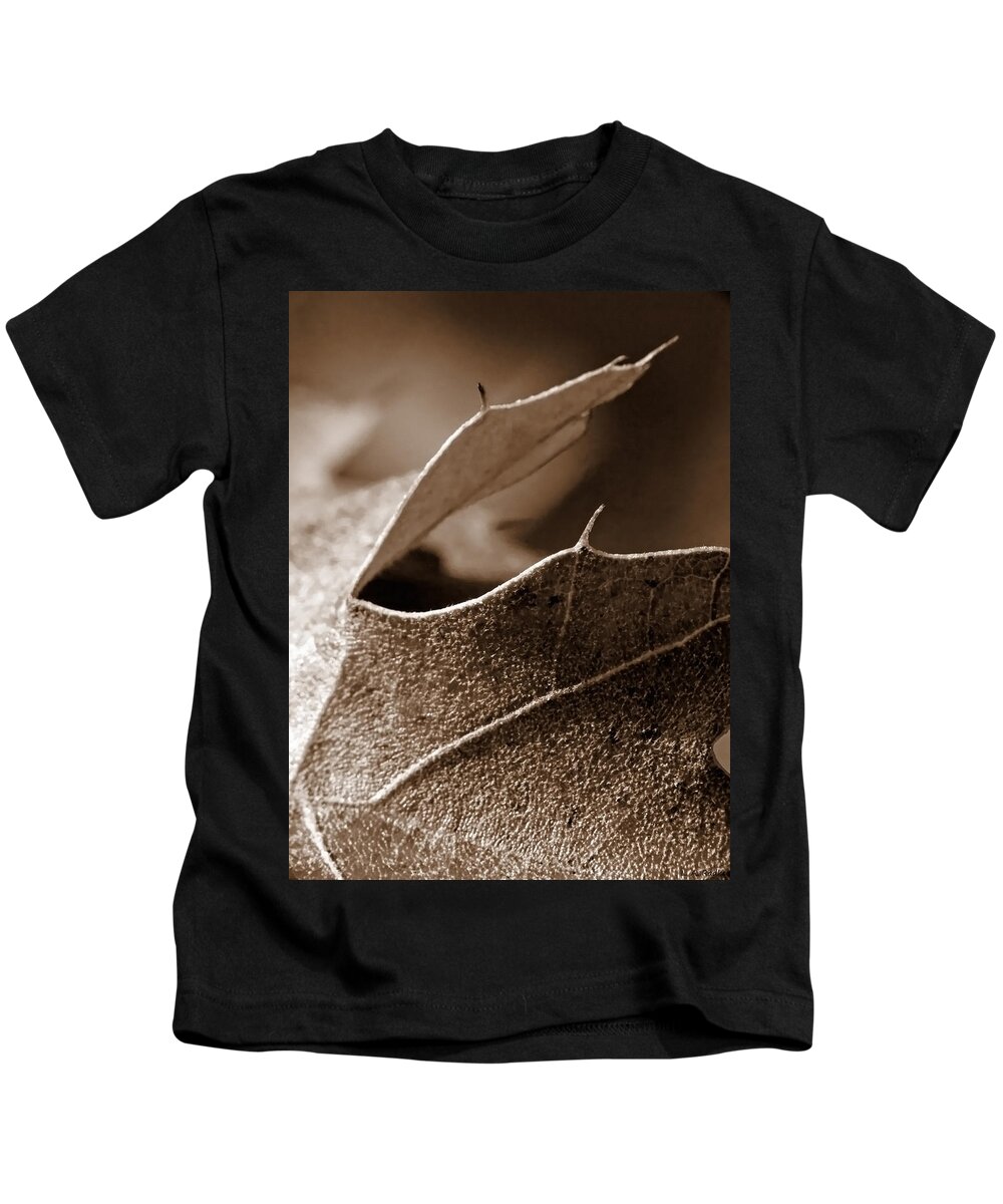 Macro Kids T-Shirt featuring the photograph Leaf Study in Sepia II by Lauren Radke