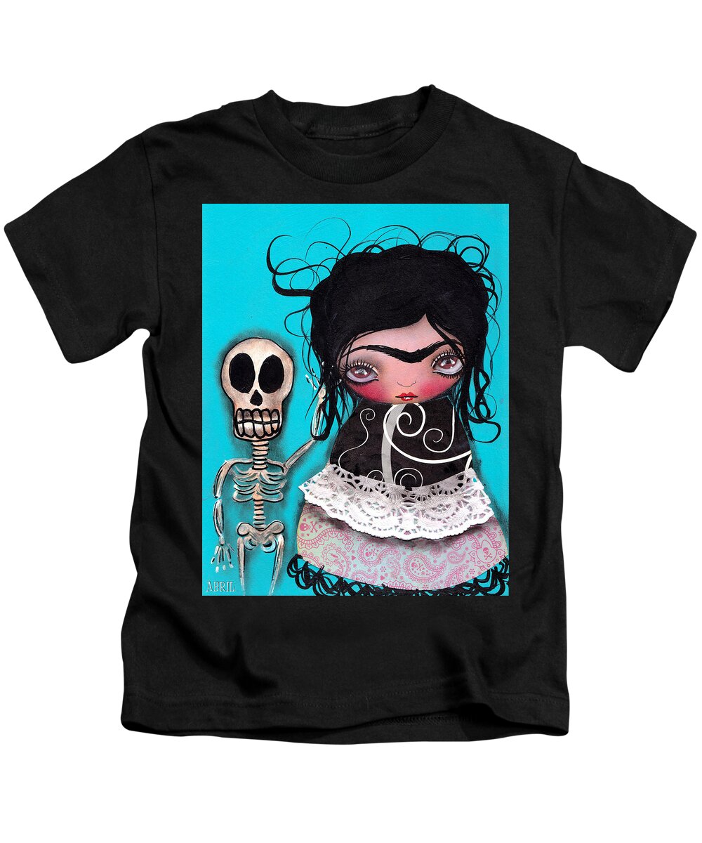 Frida Kahlo Kids T-Shirt featuring the painting Lets go Dancing by Abril Andrade