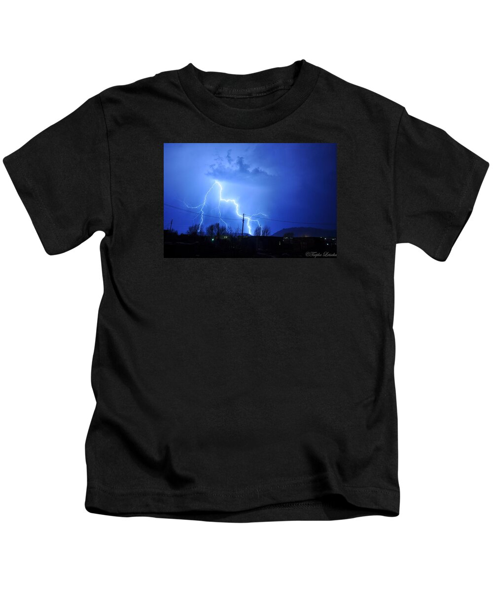 Lightning Kids T-Shirt featuring the photograph Lightning in Maseru by Tsephe Letseka