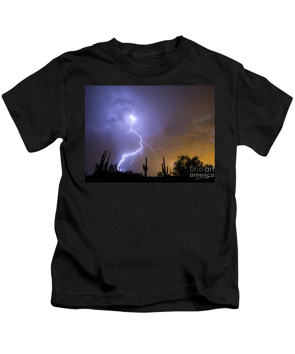 Monsoon Kids T-Shirt featuring the photograph Lightning Storm Arizona by Joanne West
