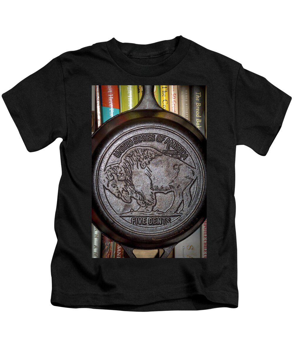 Black Kids T-Shirt featuring the photograph Lodge Buffalo Nickle Back by Shawn Jeffries