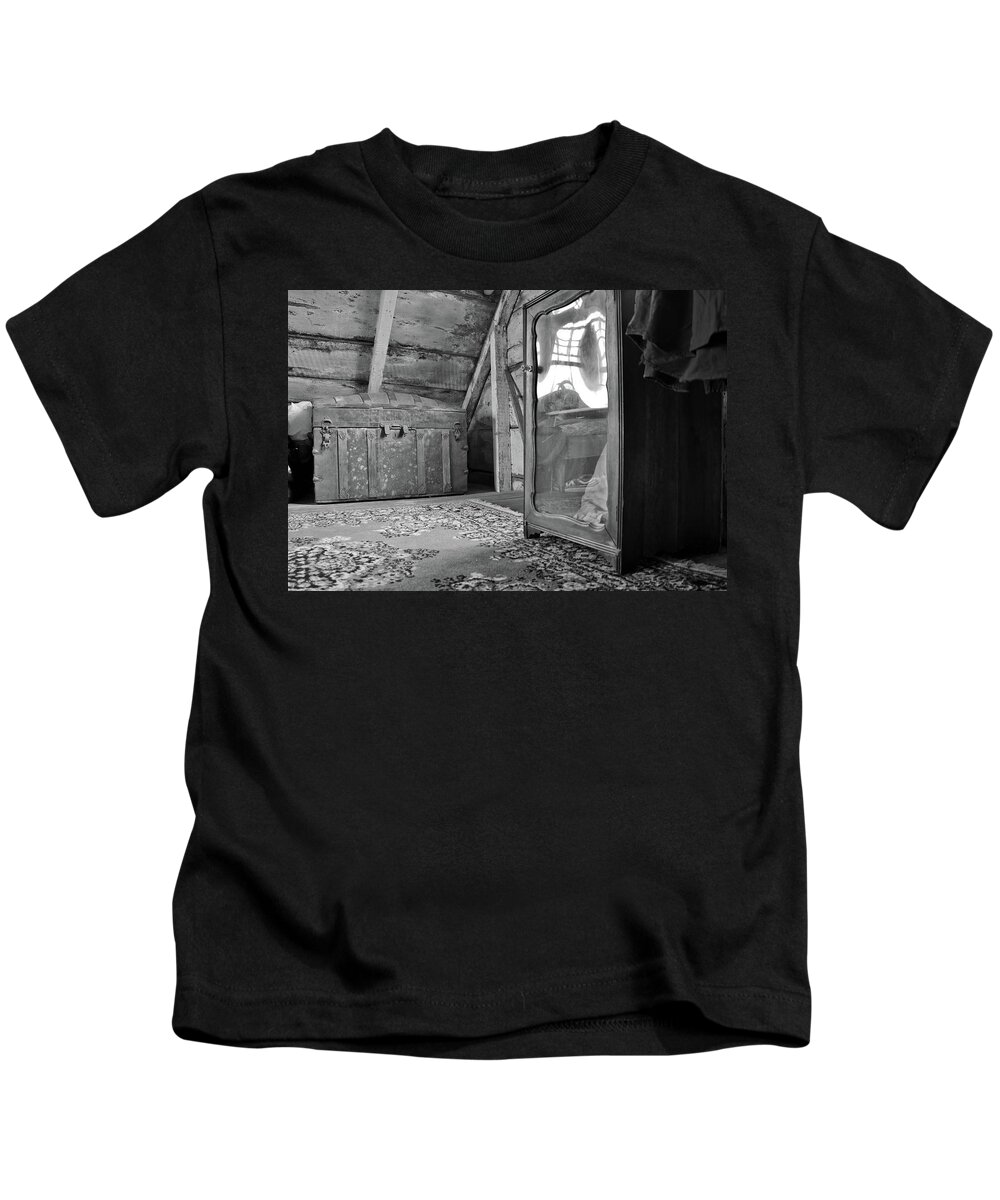 Cape Cod Kids T-Shirt featuring the photograph Loft Treasures in Black and White by Marisa Geraghty Photography