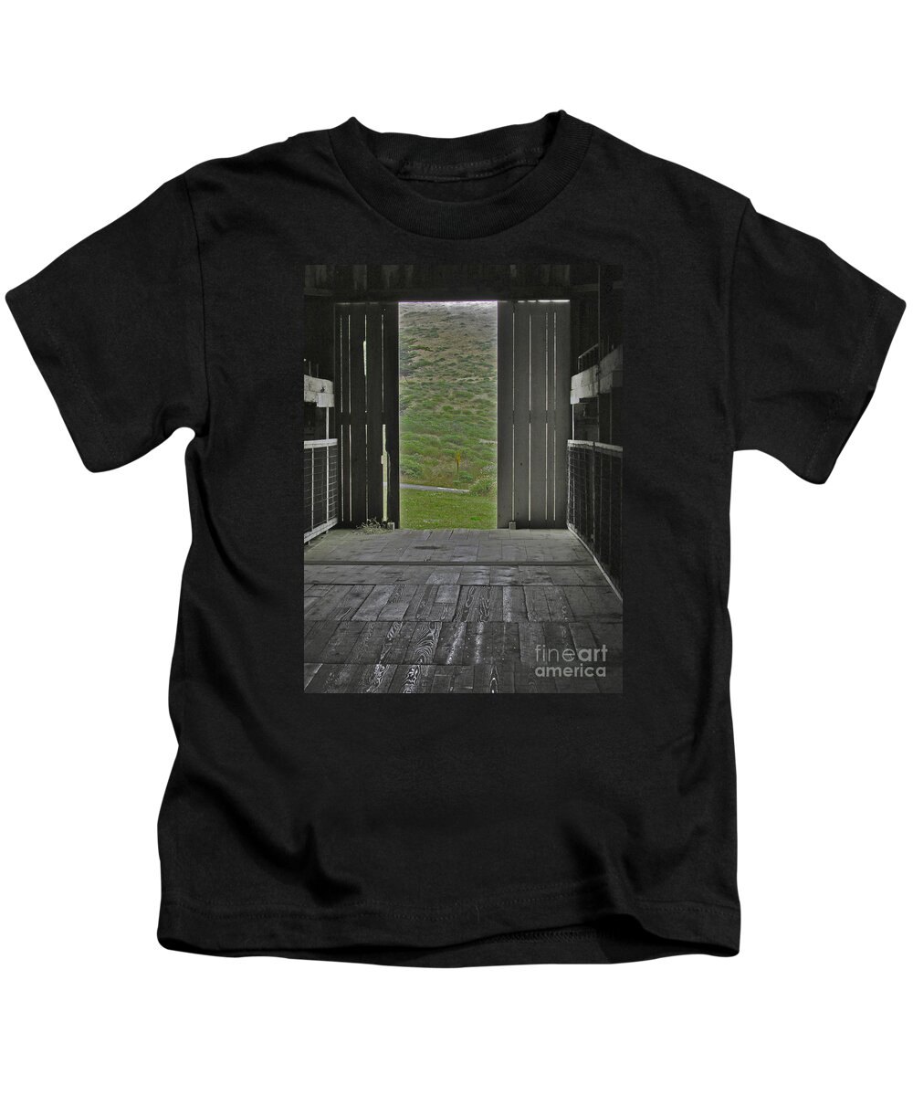 Barns Kids T-Shirt featuring the photograph Looking Out by Joyce Creswell