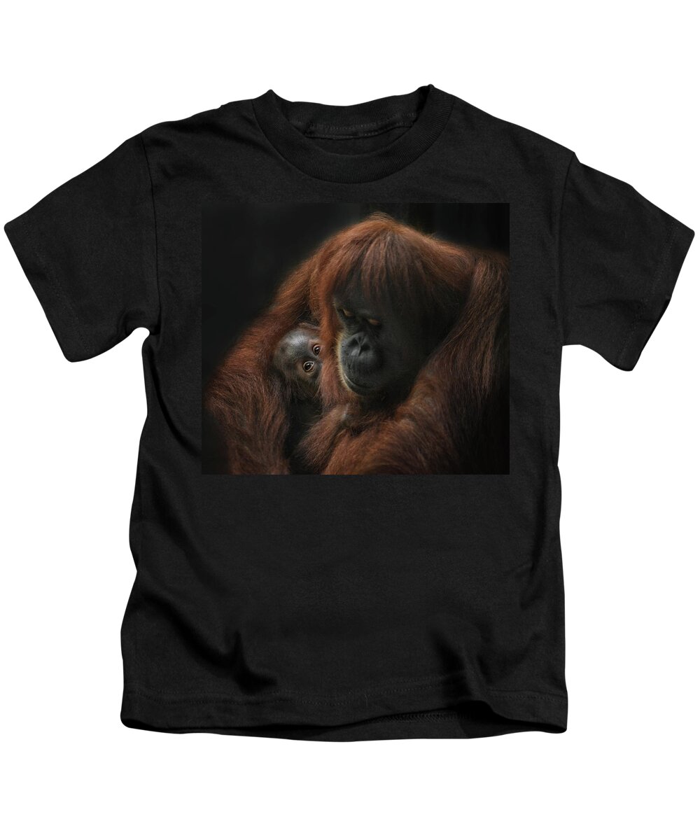 Monkeys Kids T-Shirt featuring the photograph loving her Baby by Joachim G Pinkawa