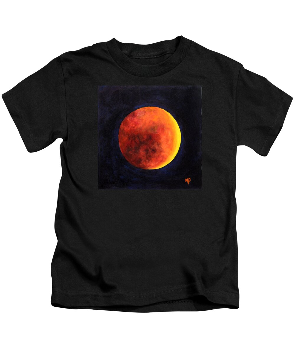 Moon Kids T-Shirt featuring the painting Lunar Eclipse by Marina Petro