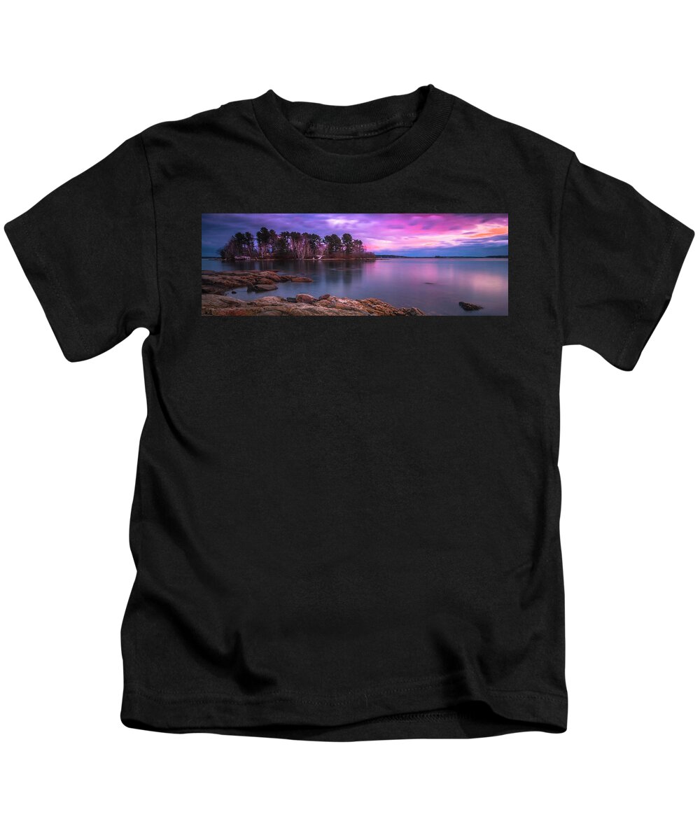 Maine Kids T-Shirt featuring the photograph Maine Pound of Tea Island Freeport Sunset by Ranjay Mitra