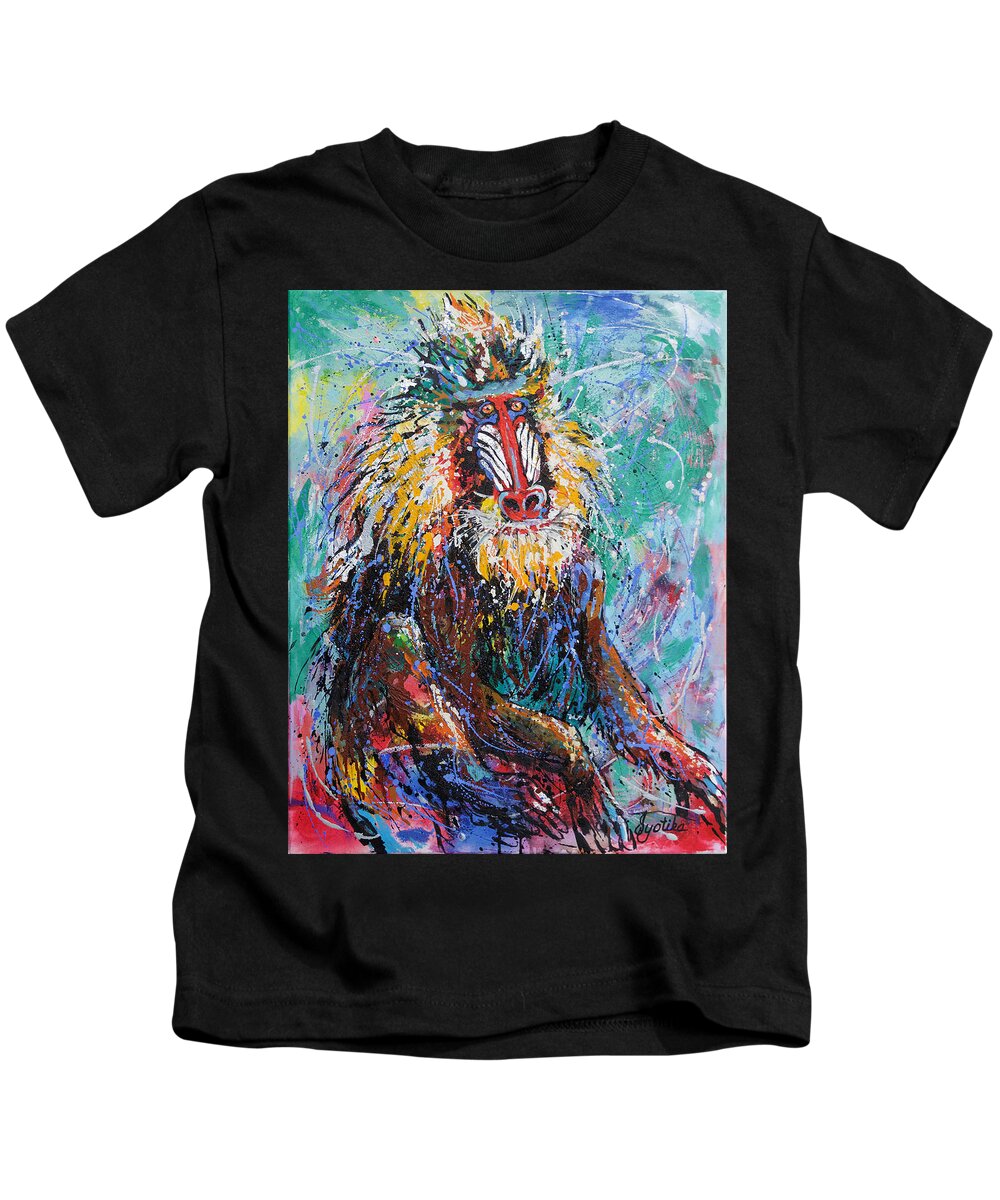 The Mandrill Kids T-Shirt featuring the painting Mandrill Baboon by Jyotika Shroff