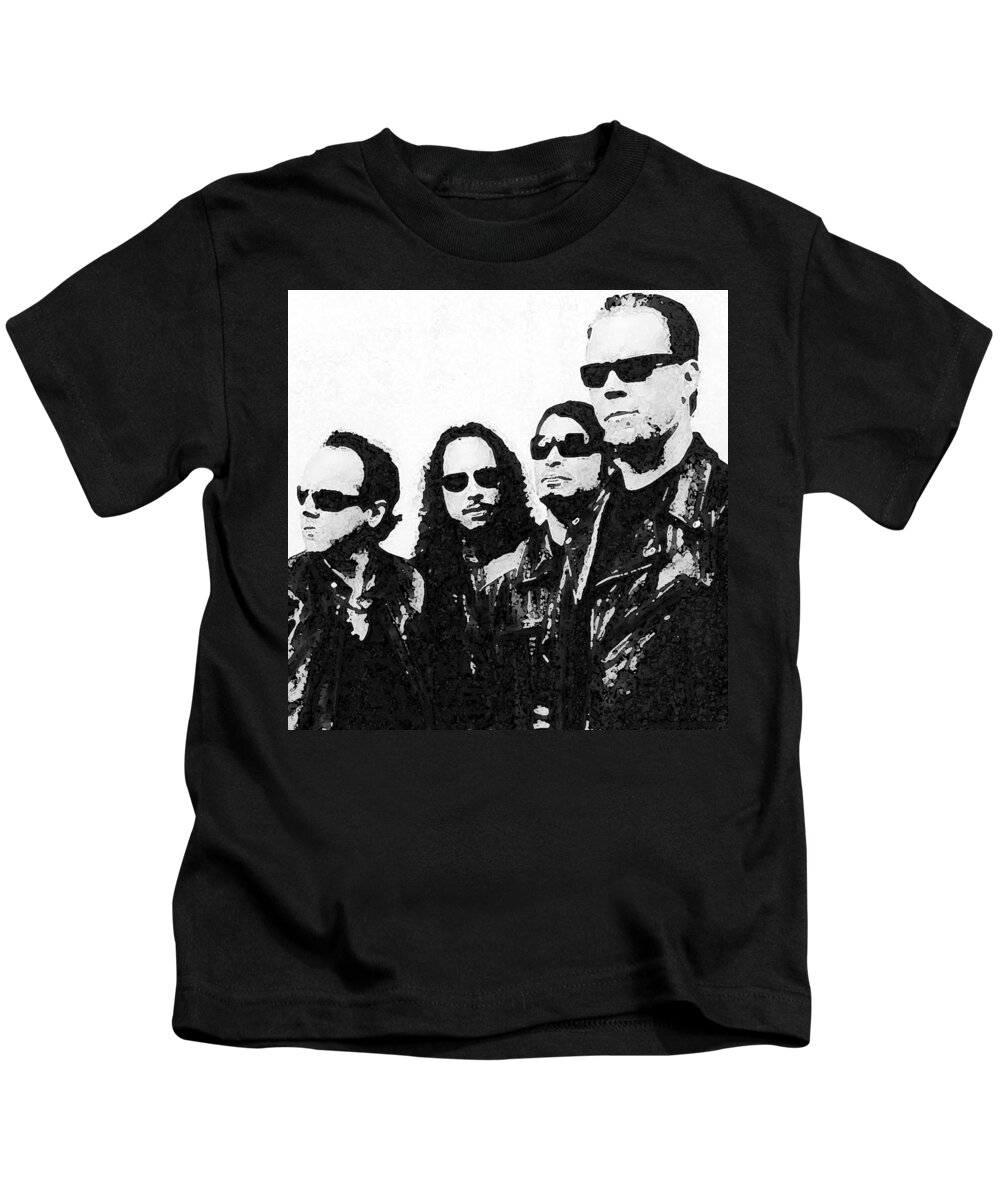 Metallica black n white Kids T-Shirt Enki Art -