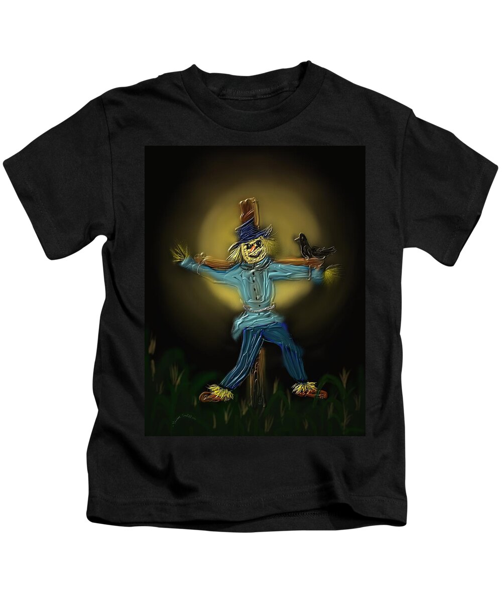 Moon Kids T-Shirt featuring the painting Midnight in the cornfield by Kevin Caudill