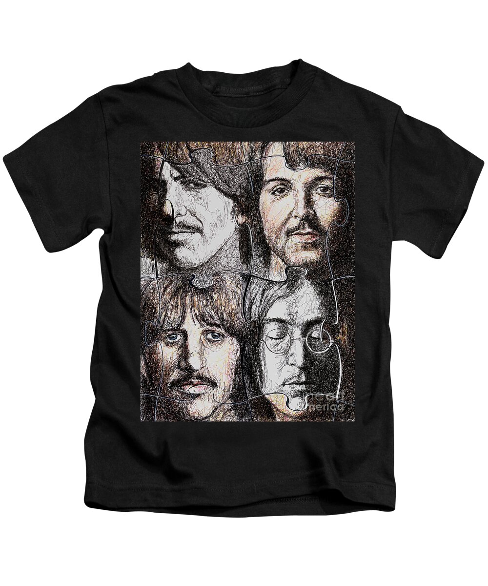 Beatles Kids T-Shirt featuring the drawing Missing Pieces by Maria Arango