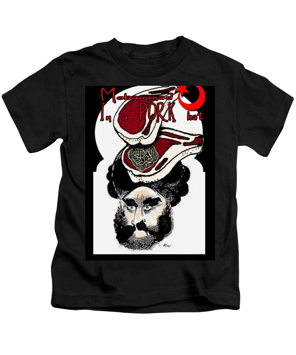 Mohammad Kids T-Shirt featuring the digital art Mohammad In A Pork Hat by Ryan Almighty