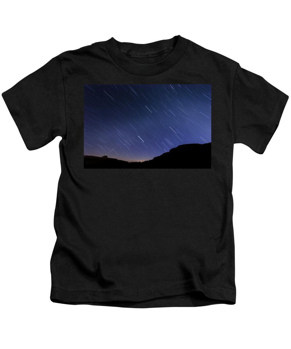 Night Kids T-Shirt featuring the photograph Mojave Star Trails by Margaret Pitcher