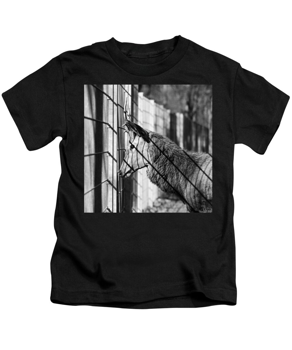 Animals Kids T-Shirt featuring the photograph #monochrome #canon #cage #blackandwhite by Mandy Tabatt