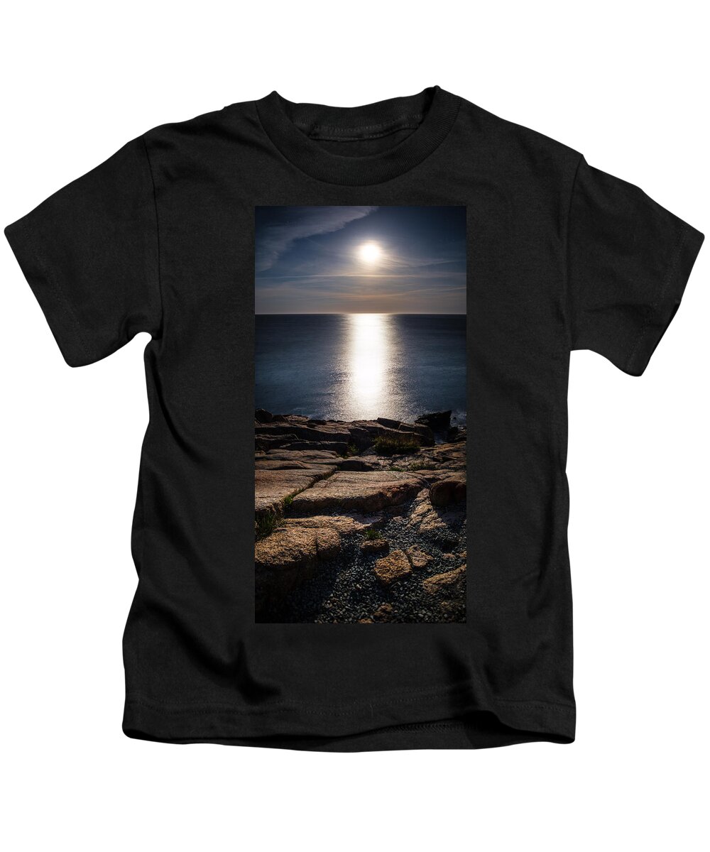 Night Kids T-Shirt featuring the photograph Moon Over Acadia Shores by Brent L Ander